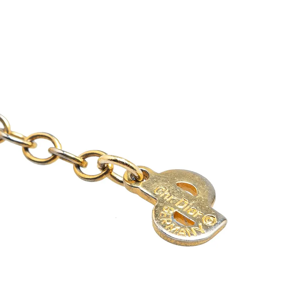 Dior Gold Plated Logo Crystal Pendant Necklace Gold Metal Very good - Back View
