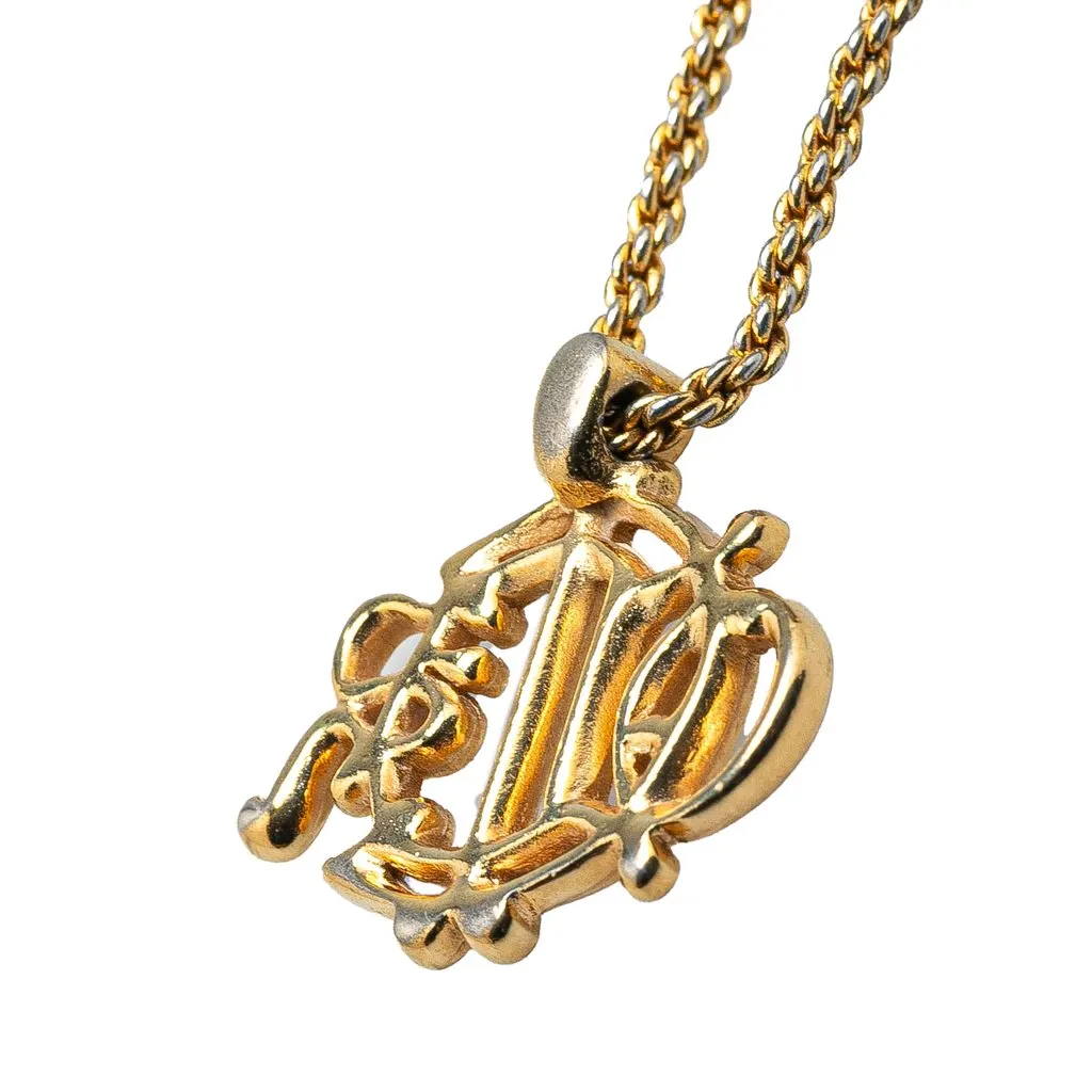 Dior Gold Plated Logo Crystal Pendant Necklace Gold Metal Very good - Inside View