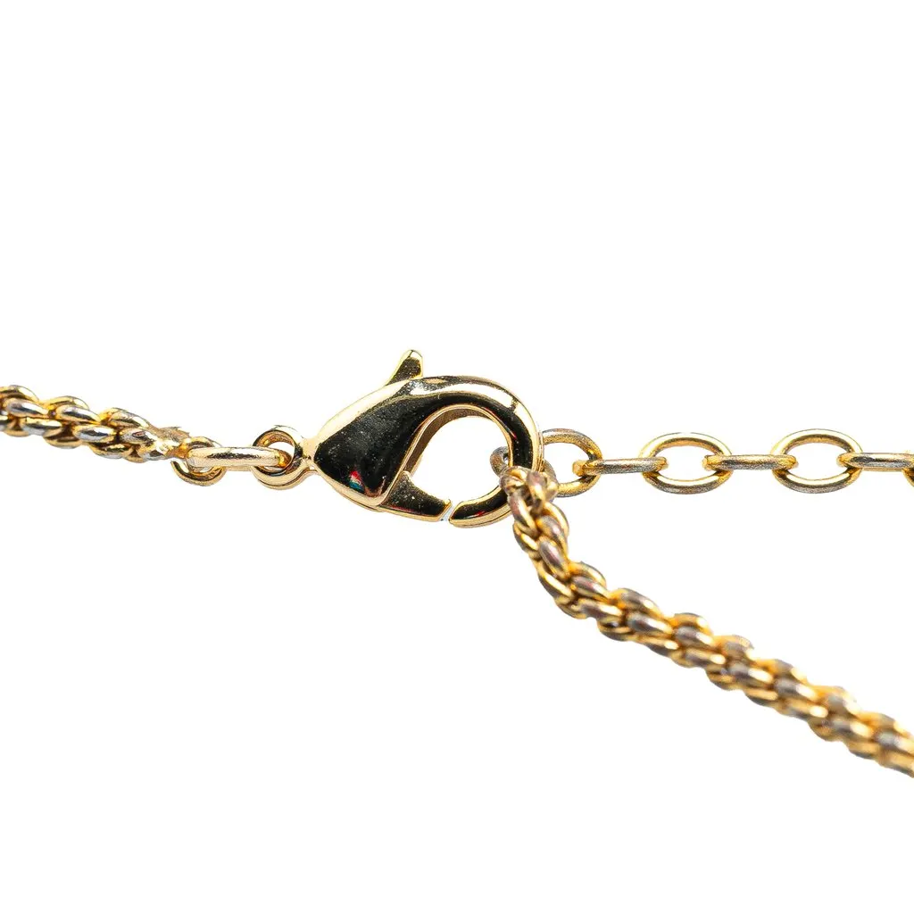 Dior Gold Plated Logo Crystal Pendant Necklace Gold Metal Very good - Model View