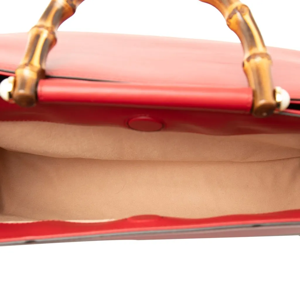Gucci Medium Calfskin Bamboo Nymphaea Satchel Red Leather Very good - Model View