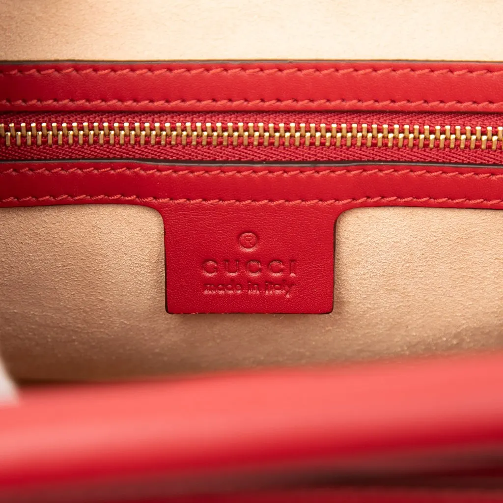 Gucci Medium Calfskin Bamboo Nymphaea Satchel Red Leather Very good - Box View