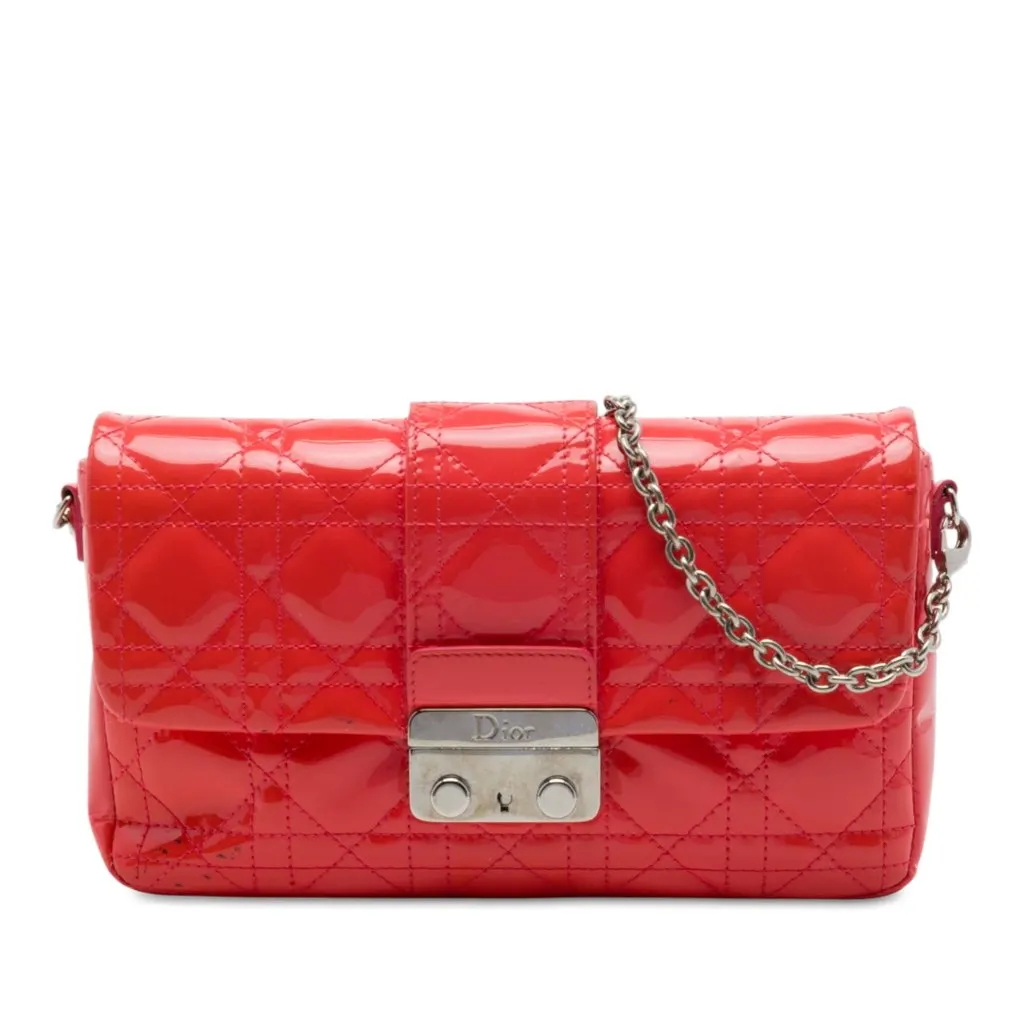 Dior Patent Cannage New Lock Pouch Crossbody Red Leather Good - Front View