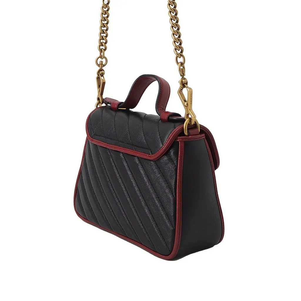 Gucci Mini GG Marmont Matelasse Calfskin Torchon Top Handle Bag Black Leather Very good - Back View