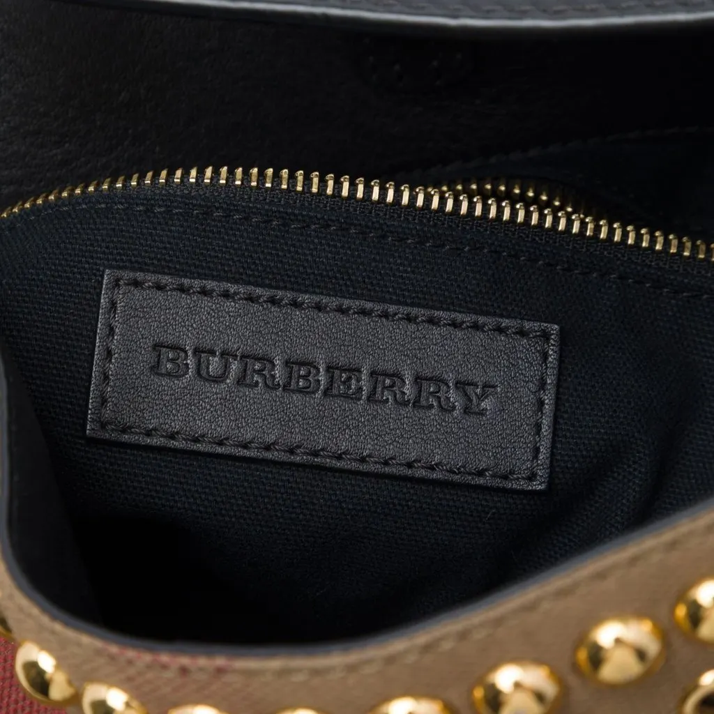 Burberry Medium Mega Check Studded Canvas Ashby Bucket Bag Brown Very good - Box View