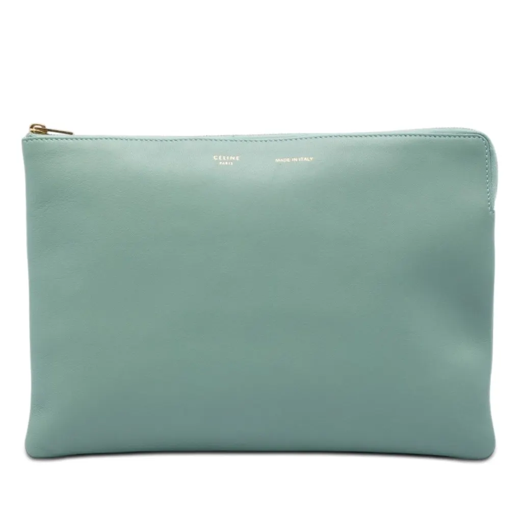 Celine Lambskin Solo Clutch Green Leather Very good - Front View