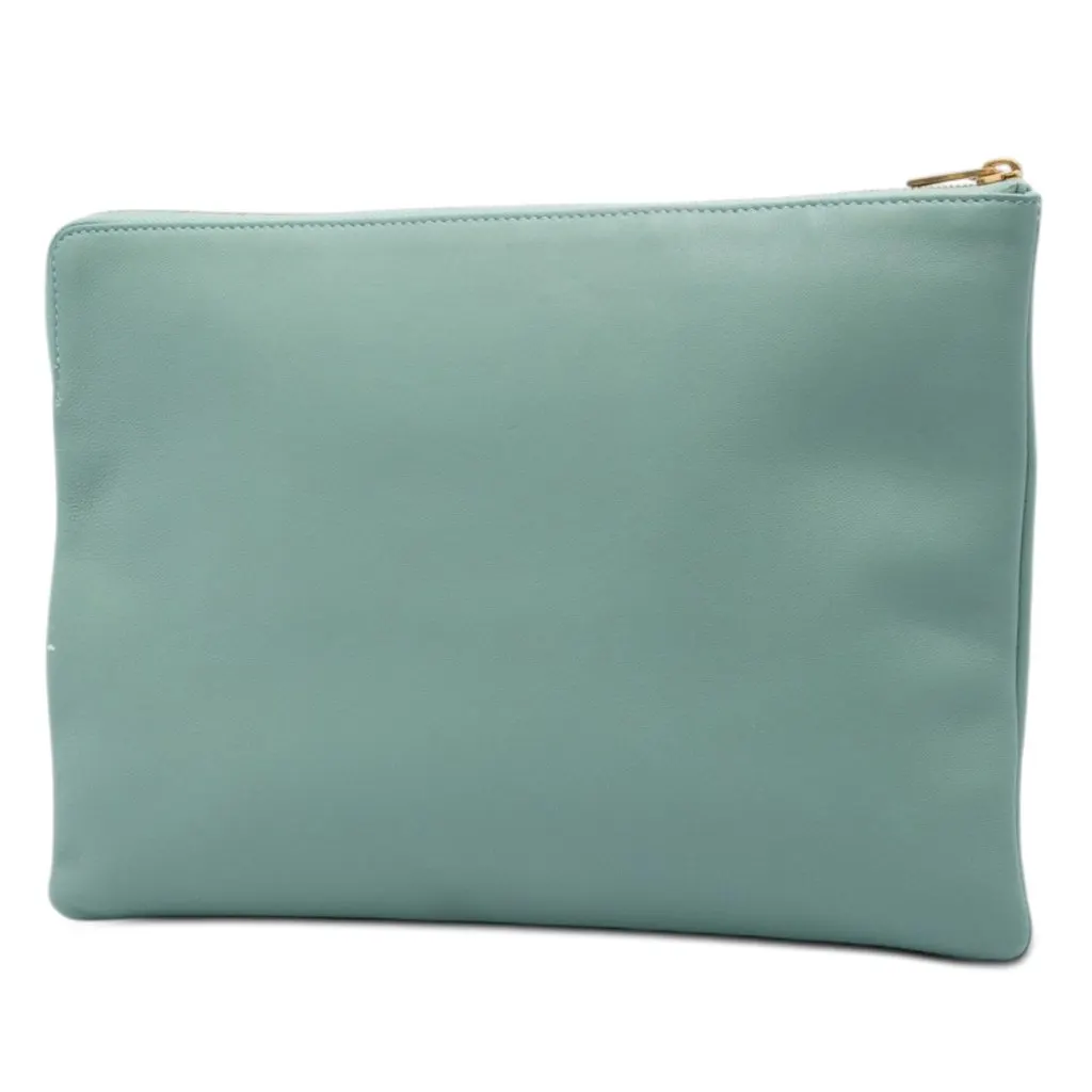 Celine Lambskin Solo Clutch Green Leather Very good - Back View