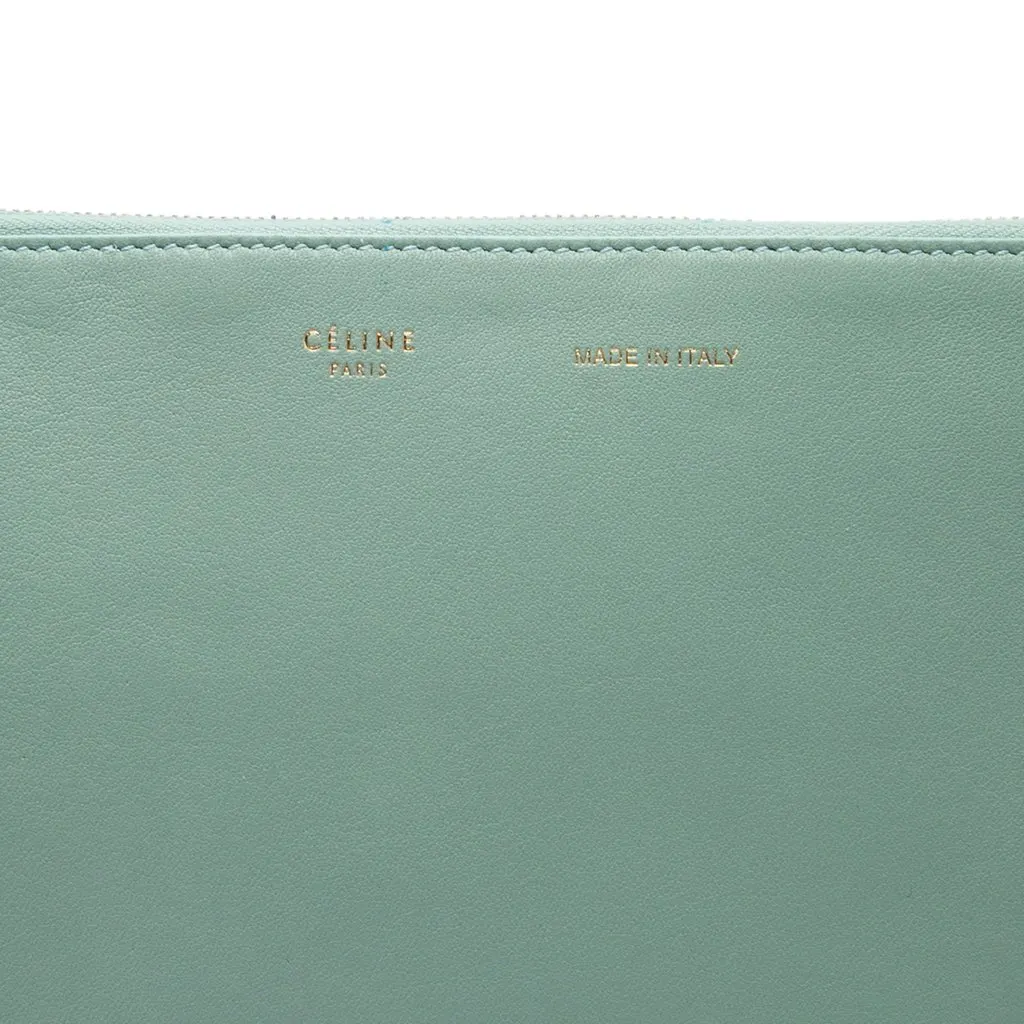 Celine Lambskin Solo Clutch Green Leather Very good - Box View