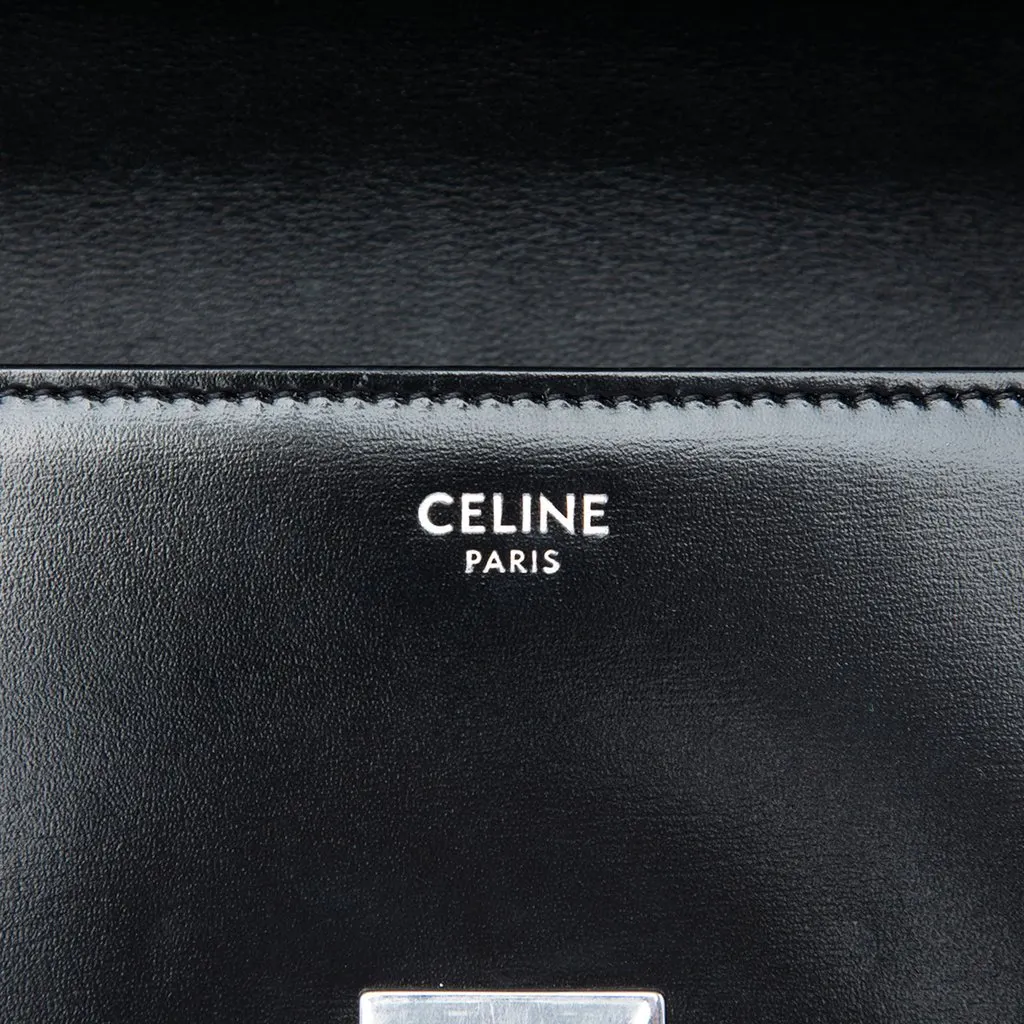 Celine Shiny Calfskin Triomphe Claude Shoulder Bag Black Leather Very good - Box View