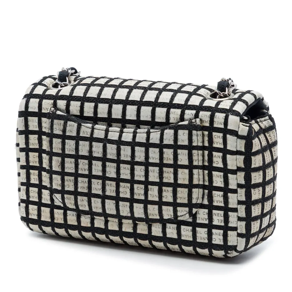 Chanel Mini Rectangular Tweed  and Ribbon Logo Single Flap Black Very good - Back View