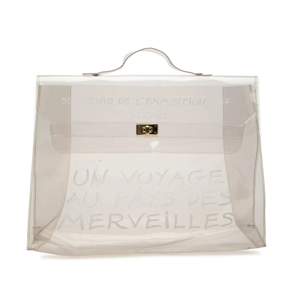 Hermès Vinyl Souvenir De L Exposition Kelly Handbag White Plastic Good - Front View
