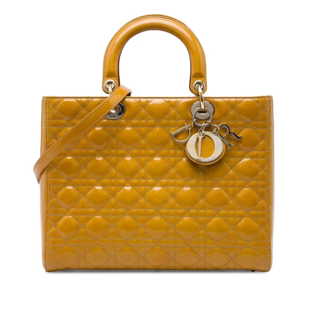 Dior Large Patent Cannage Lady Dior Yellow Leather Very good - Front View