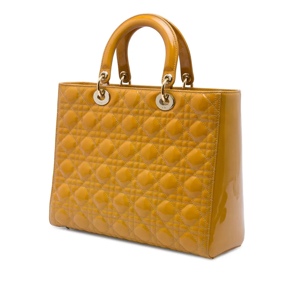 Dior Large Patent Cannage Lady Dior Yellow Leather Very good - Back View