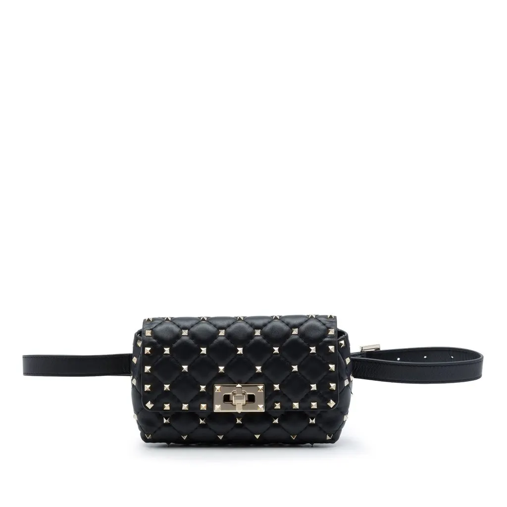 Valentino Lambskin Rockstud Spike Belt Bag Black Leather Very good - Front View