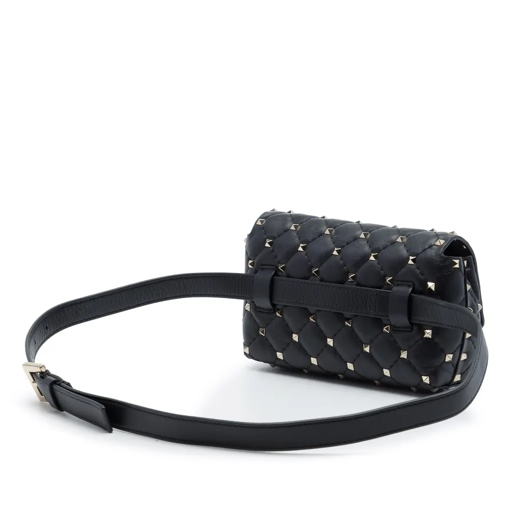 Valentino Lambskin Rockstud Spike Belt Bag Black Leather Very good - Back View