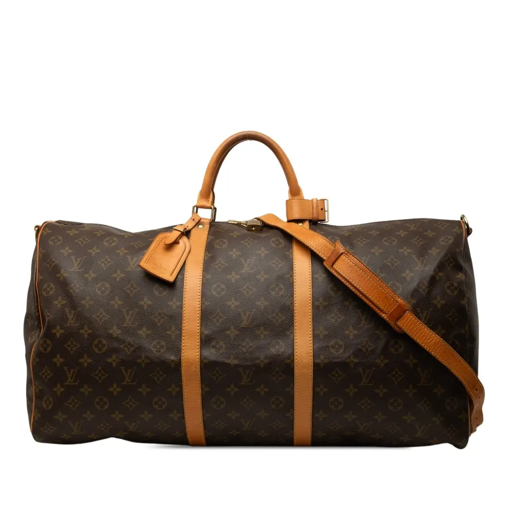 Louis Vuitton Monogram Keepall Bandouliere 60 Brown Canvas Good - Front View