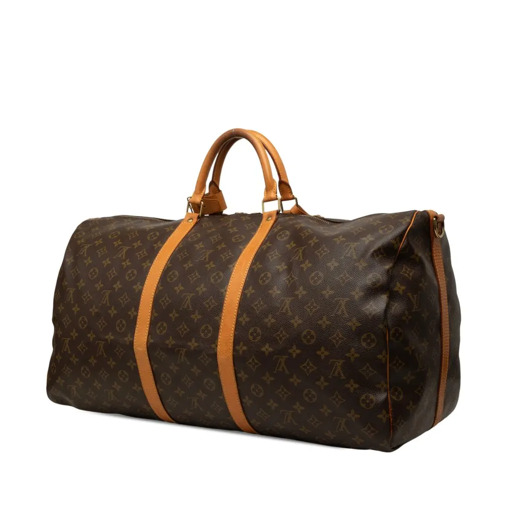 Louis Vuitton Monogram Keepall Bandouliere 60 Brown Canvas Good - Back View