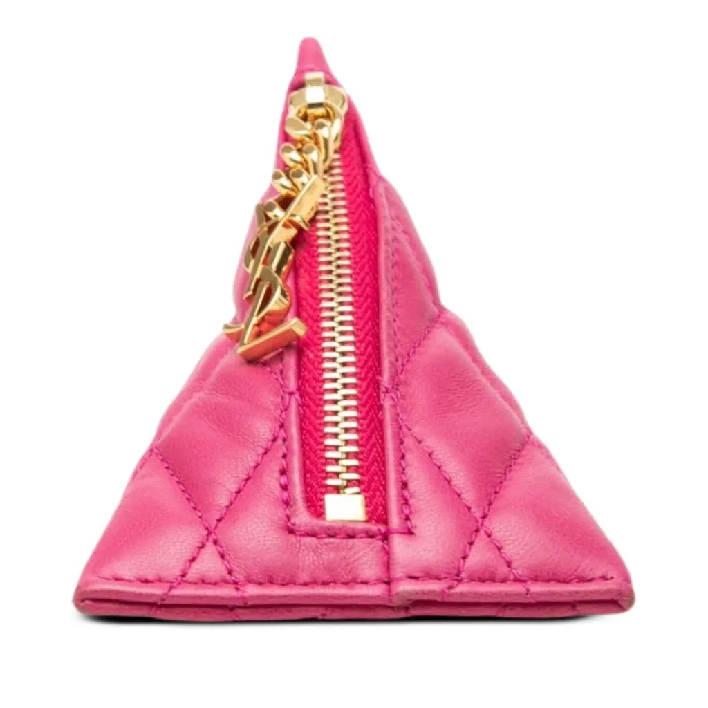 Saint Laurent Quilted Lambskin Berlingo Charm Coin Pouch Pink Leather Very good - Inside View