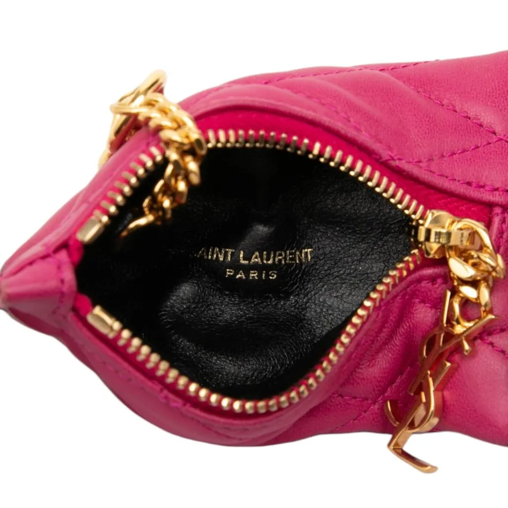 Saint Laurent Quilted Lambskin Berlingo Charm Coin Pouch Pink Leather Very good - Model View
