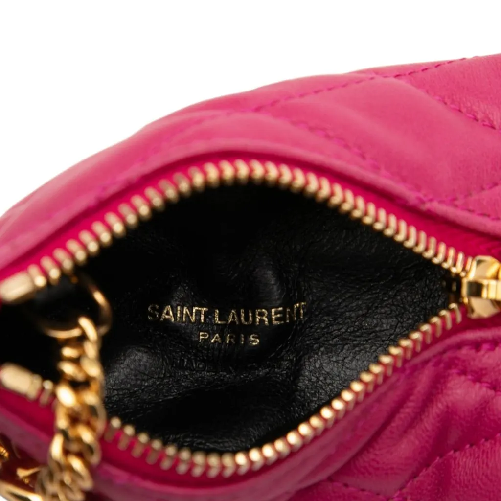 Saint Laurent Quilted Lambskin Berlingo Charm Coin Pouch Pink Leather Very good - Box View