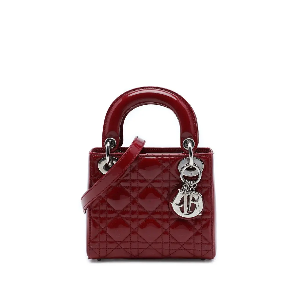 Dior Mini Patent Cannage Lady Dior Red Leather Very good - Front View