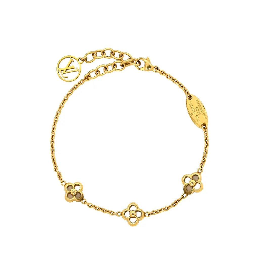 Louis Vuitton Gold Plated Flower Full Bracelet Gold Metal Very good - Front View
