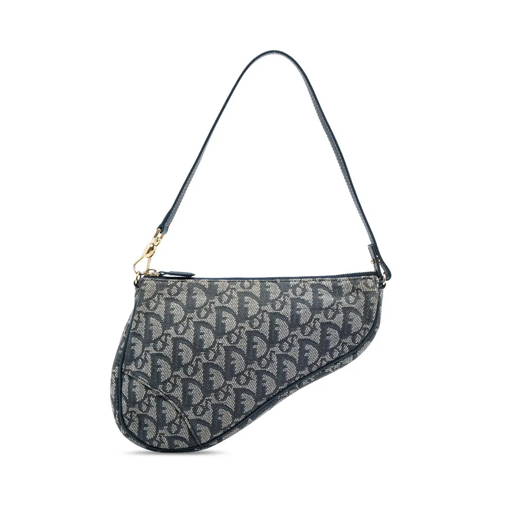 Dior Mini Diorissimo Canvas Saddle Pochette Blue Very good - Front View