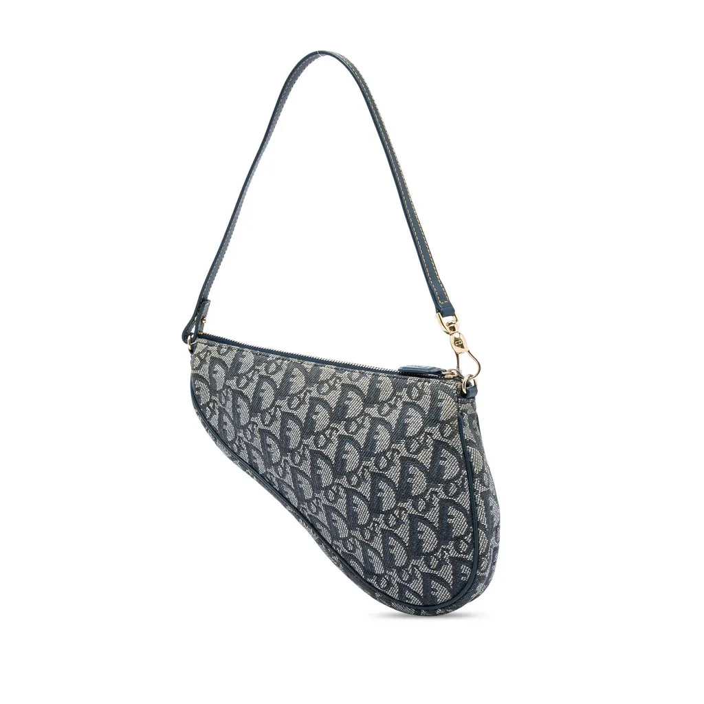 Dior Mini Diorissimo Canvas Saddle Pochette Blue Very good - Back View