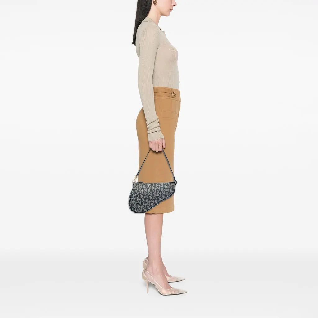 Dior Mini Diorissimo Canvas Saddle Pochette Blue Very good - Box View