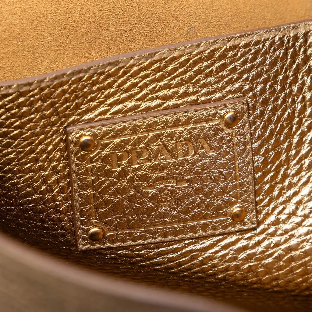Prada Metallic Vitello Daino Tote Gold Leather Very good - Box View