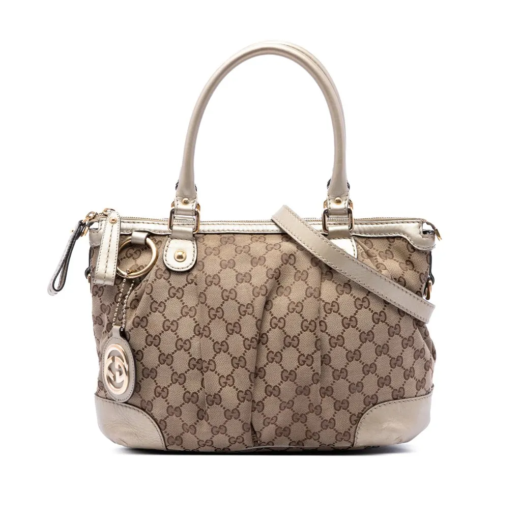 Gucci GG Canvas Sukey Satchel Beige Good - Front View