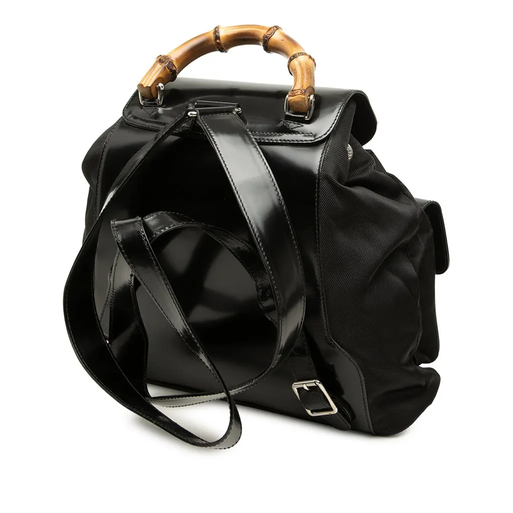 Gucci Large Nylon Bamboo Drawstring Backpack Black Polyamide Good - Back View