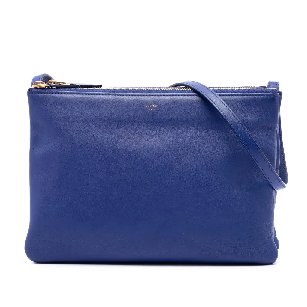 Celine Large Lambskin Trio Crossbody Blue Leather Very good - Front View