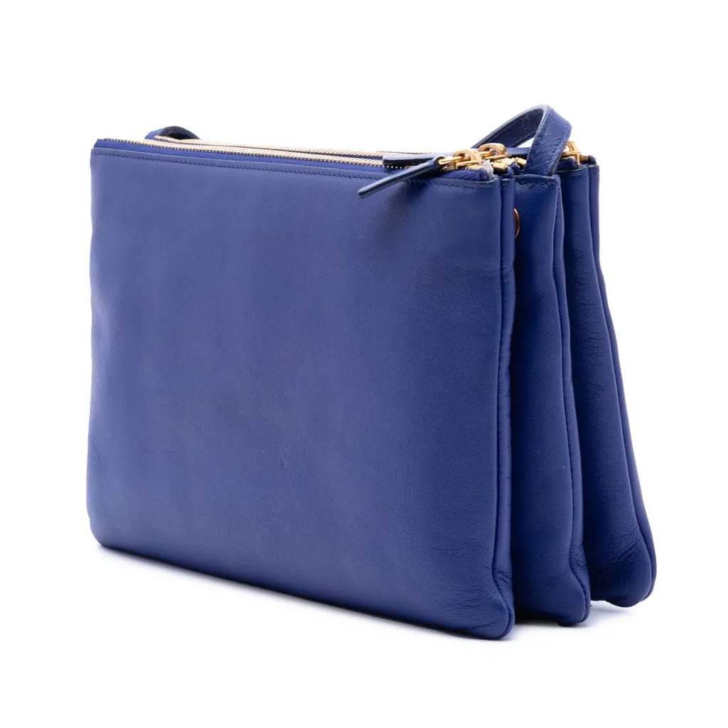 Celine Large Lambskin Trio Crossbody Blue Leather Very good - Back View