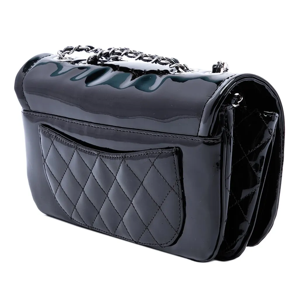 Chanel CC Patent Lipstick Ligne Flap Black Leather Very good - Back View