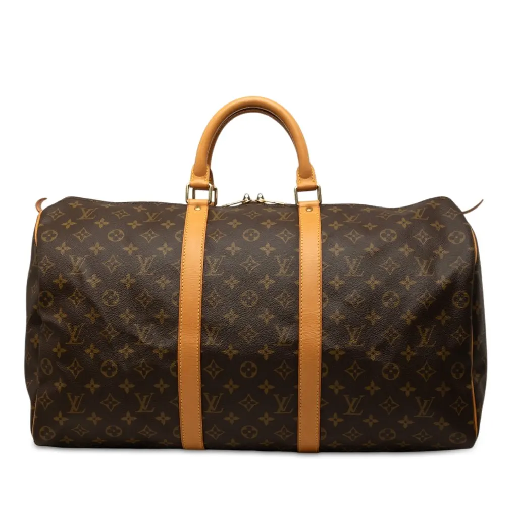 Louis Vuitton Monogram Keepall 50 Brown Canvas Good - Front View