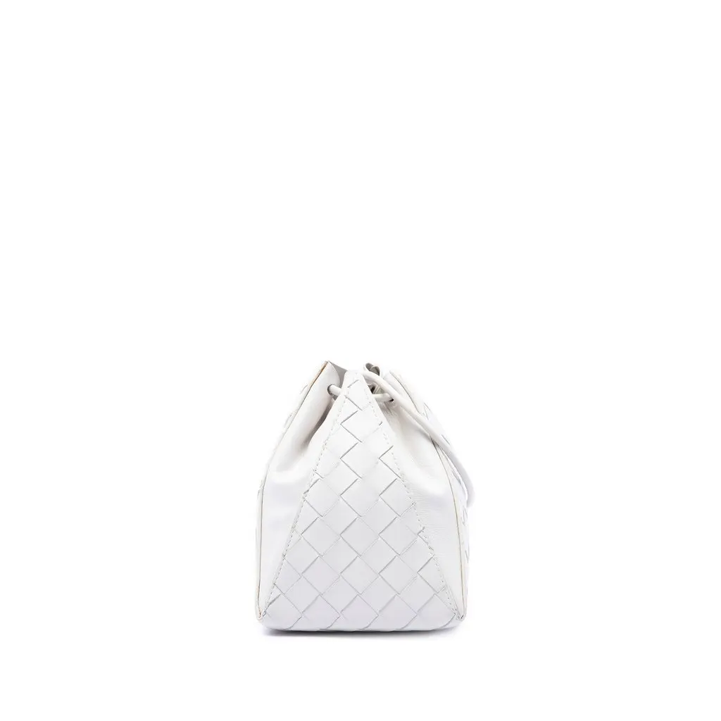 Bottega Veneta Nappa Intrecciato Mini Knot Bucket Bag White Leather Good - Front View