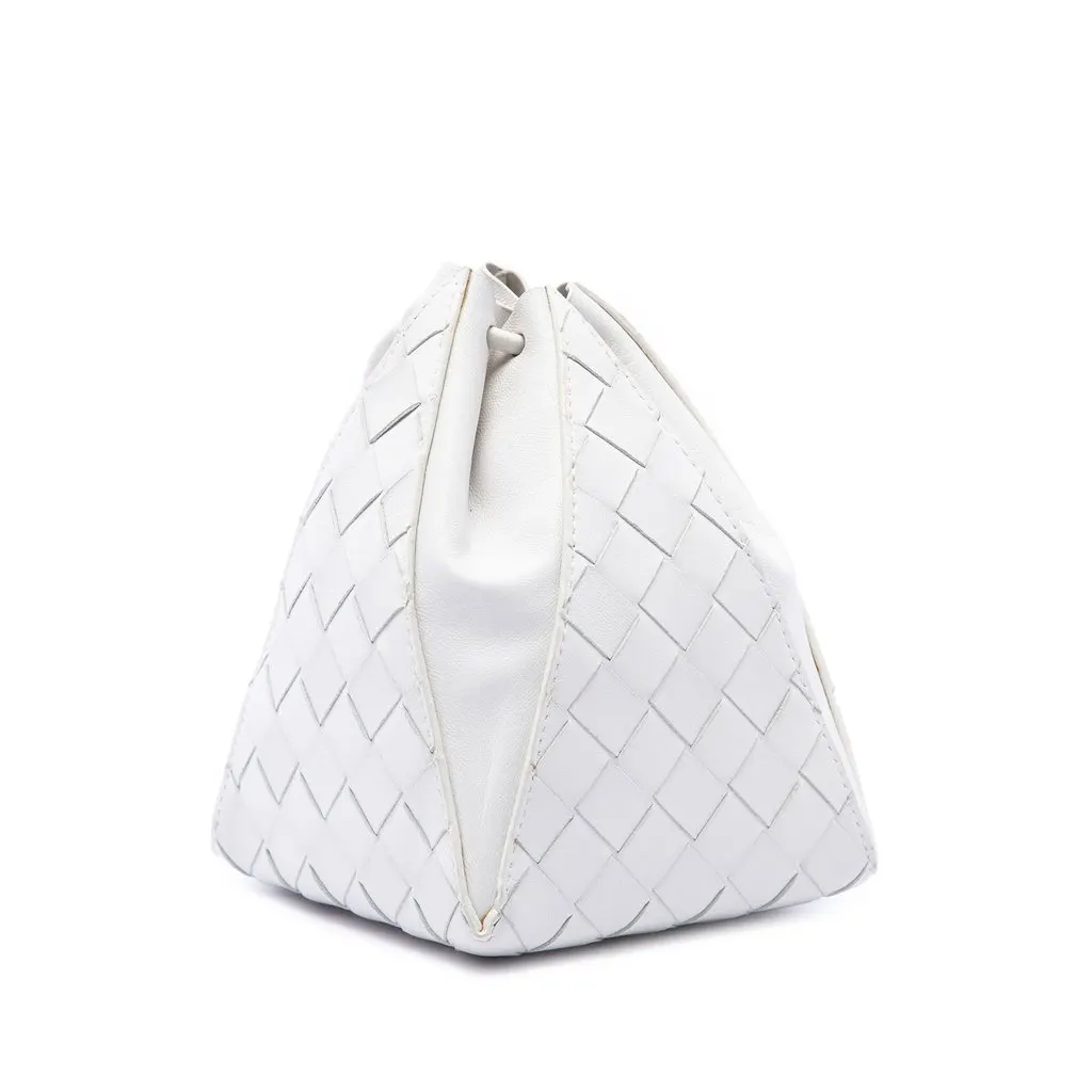 Bottega Veneta Nappa Intrecciato Mini Knot Bucket Bag White Leather Good - Back View