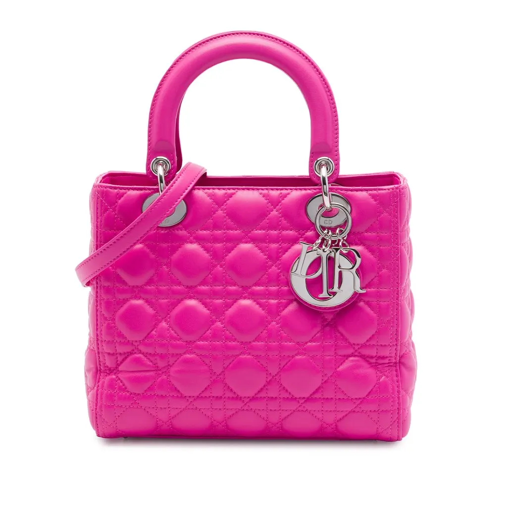 Dior Medium Lambskin Cannage Lady Dior Pink Leather Very good - Front View
