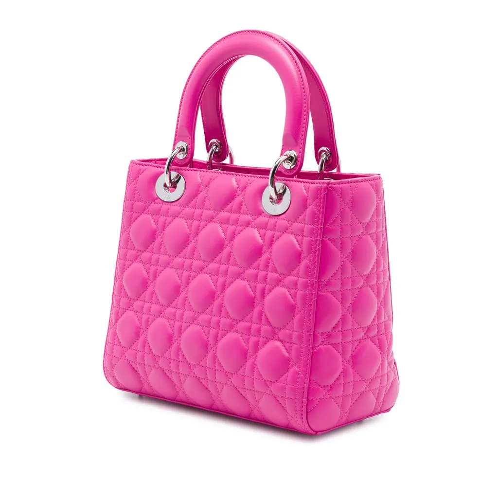 Dior Medium Lambskin Cannage Lady Dior Pink Leather Very good - Back View