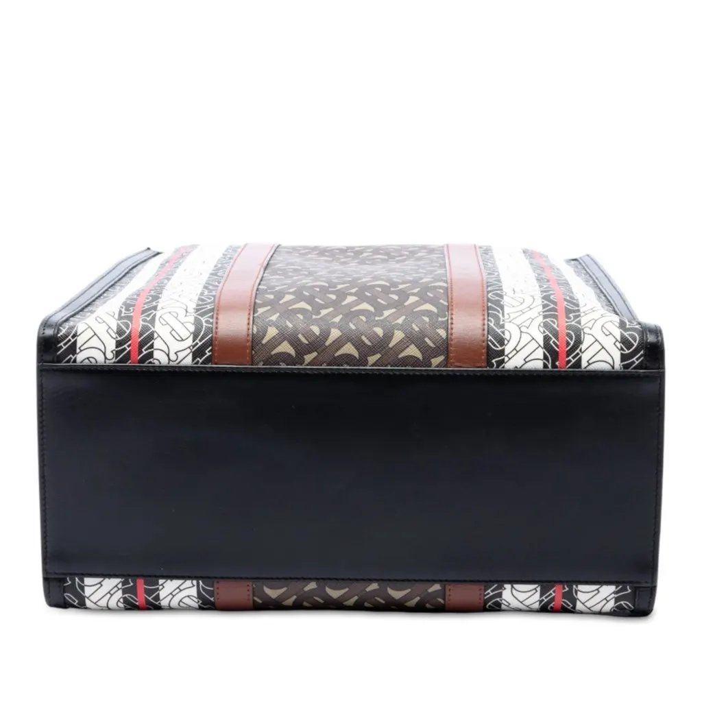 Burberry TB Monogram E-Canvas Stripe Vertical Tote Brown Canvas Good - Inside View