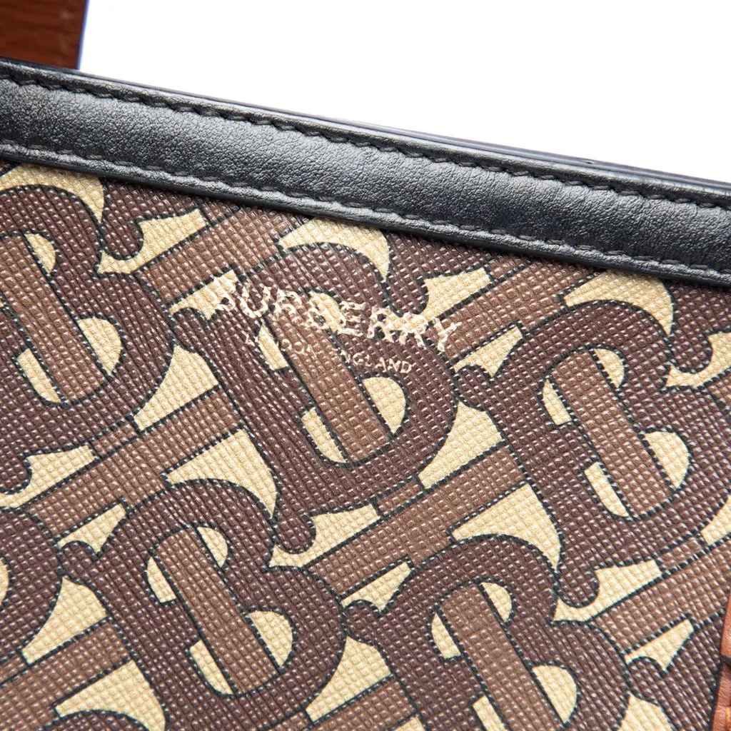 Burberry TB Monogram E-Canvas Stripe Vertical Tote Brown Canvas Good - Box View