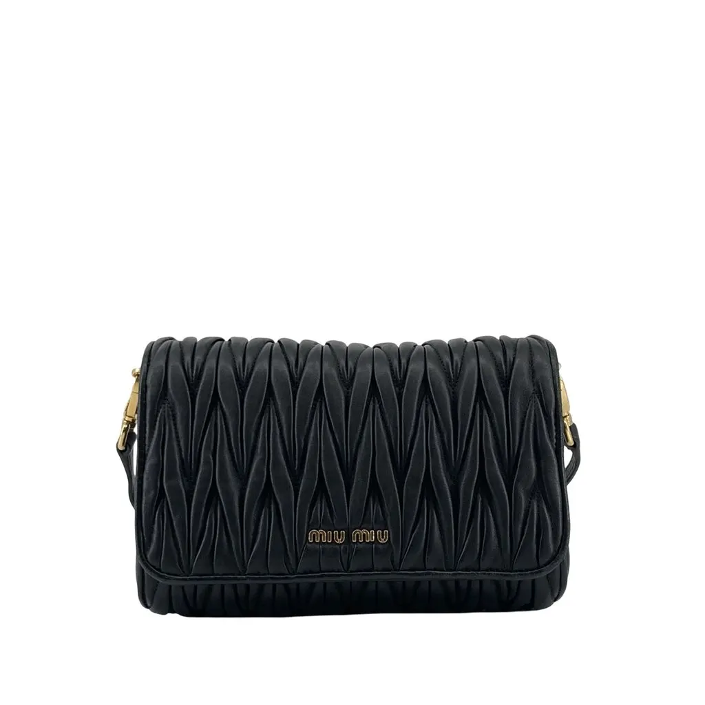 Miu Miu Matelasse Nappa Flap Crossbody Black Leather Very good - Front View