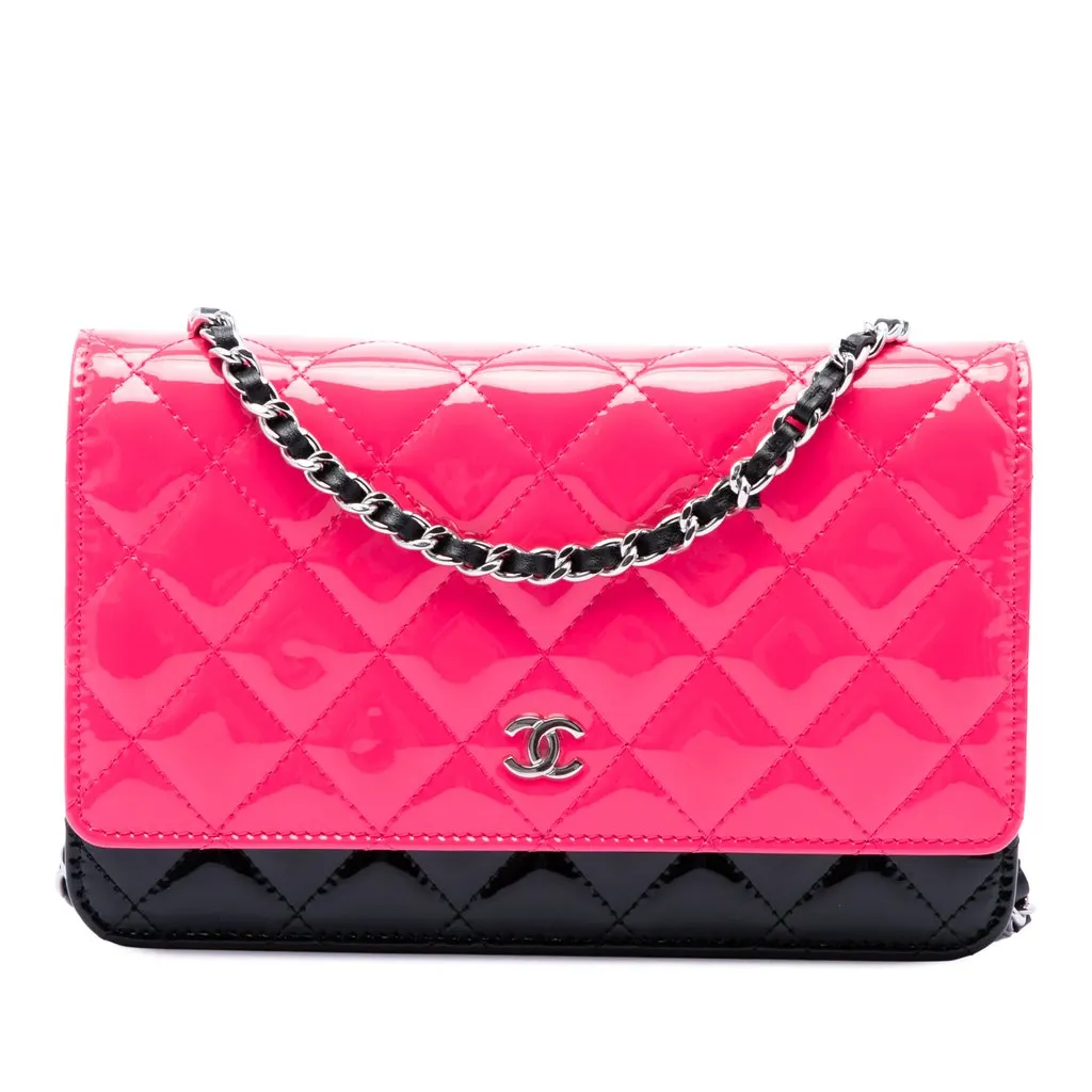 Chanel CC Bicolor Quilted Patent Wallet on Chain Pink Leather Very good - Front View