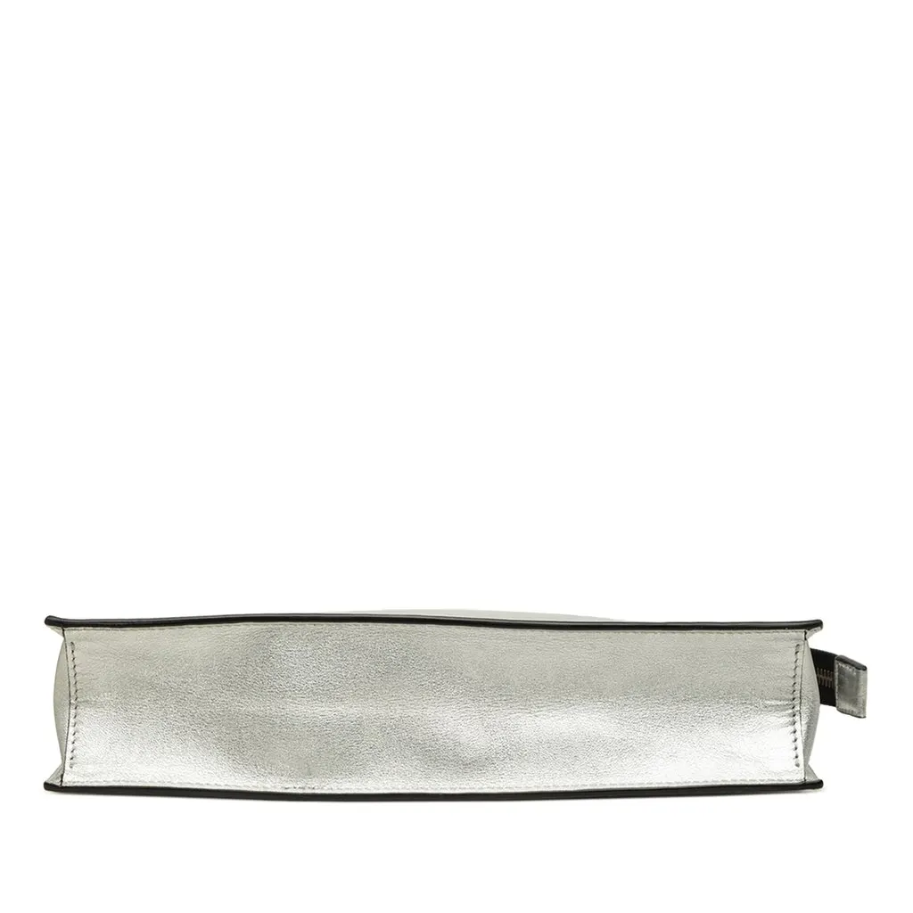 Valentino Metallic Leather VLTN Clutch Silver Leather Good - Inside View