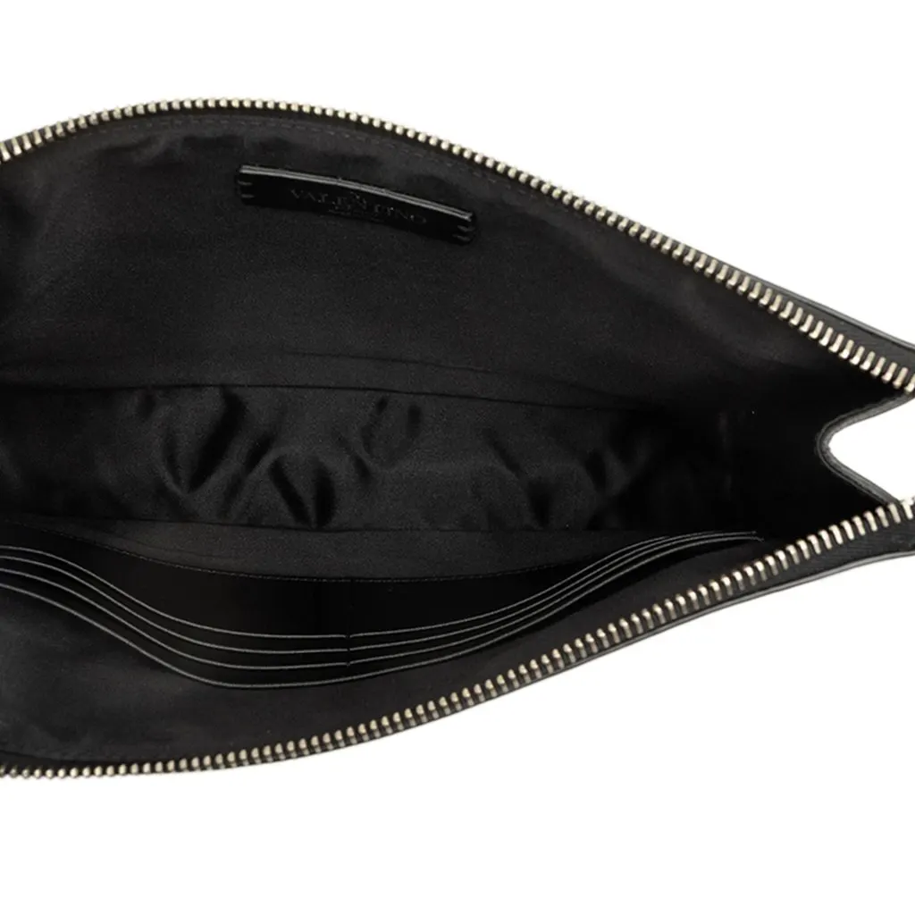 Valentino Metallic Leather VLTN Clutch Silver Leather Good - Model View
