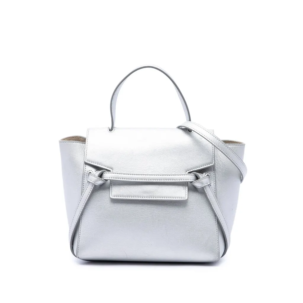 Celine Nano Laminated Calfskin Belt Bag Silver Leather Good - Front View