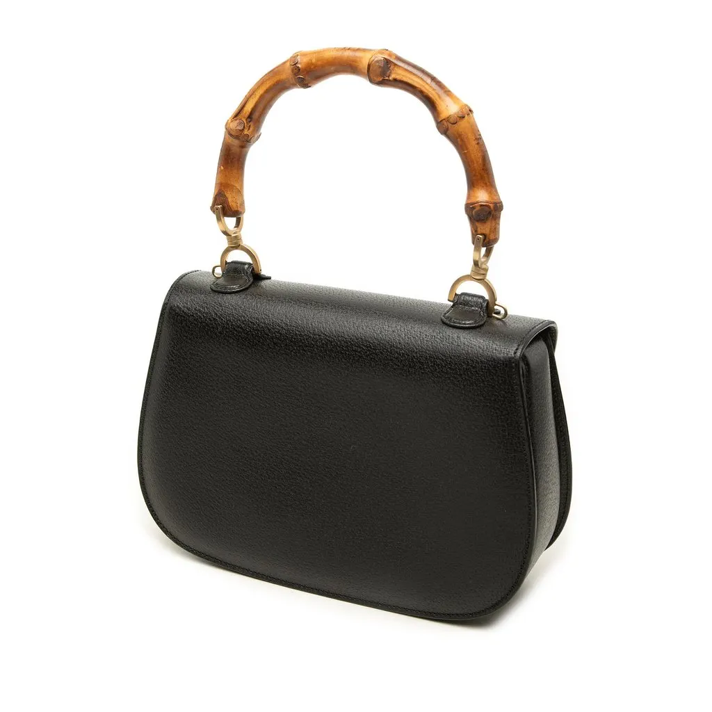 Gucci Grained Calfskin Bamboo Night Black Leather Very good - Back View