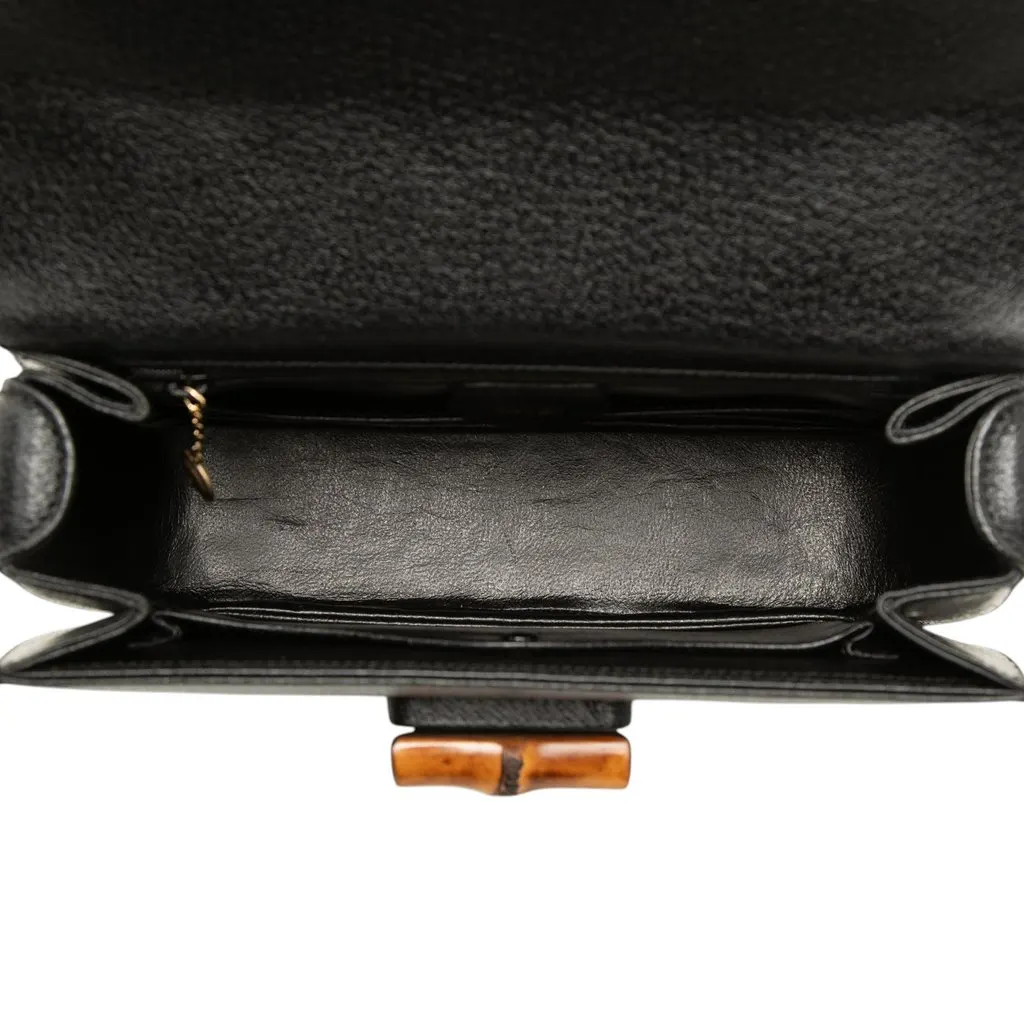 Gucci Grained Calfskin Bamboo Night Black Leather Very good - Model View