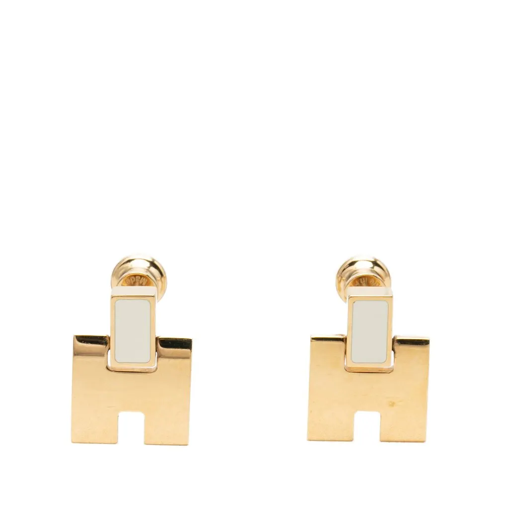 Hermès Gold Plated Enamel Eileen Push Back Earrings Gold Metal Very good - Front View