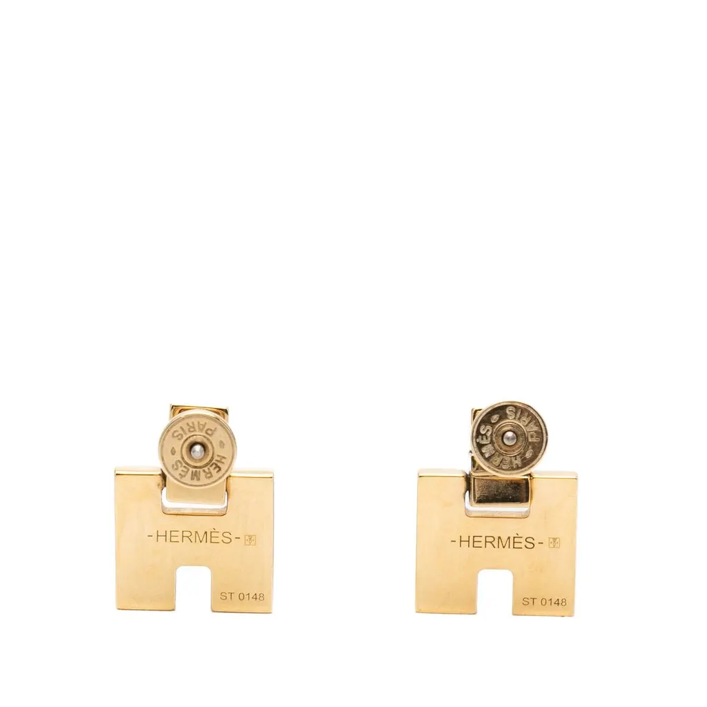 Hermès Gold Plated Enamel Eileen Push Back Earrings Gold Metal Very good - Back View